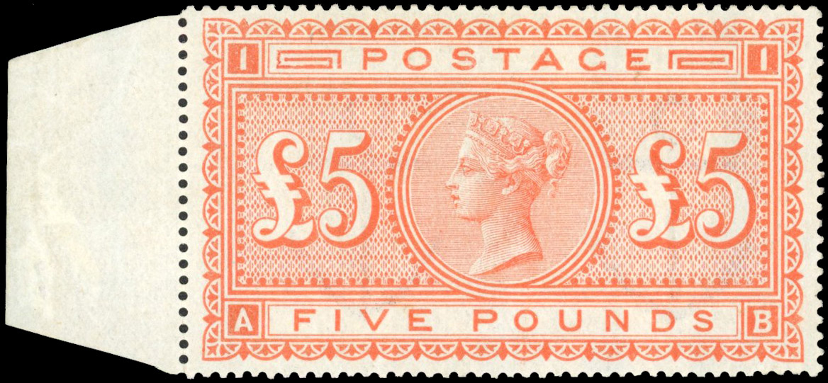 GB SG 133 1882 £5 orange on blued paper mint 