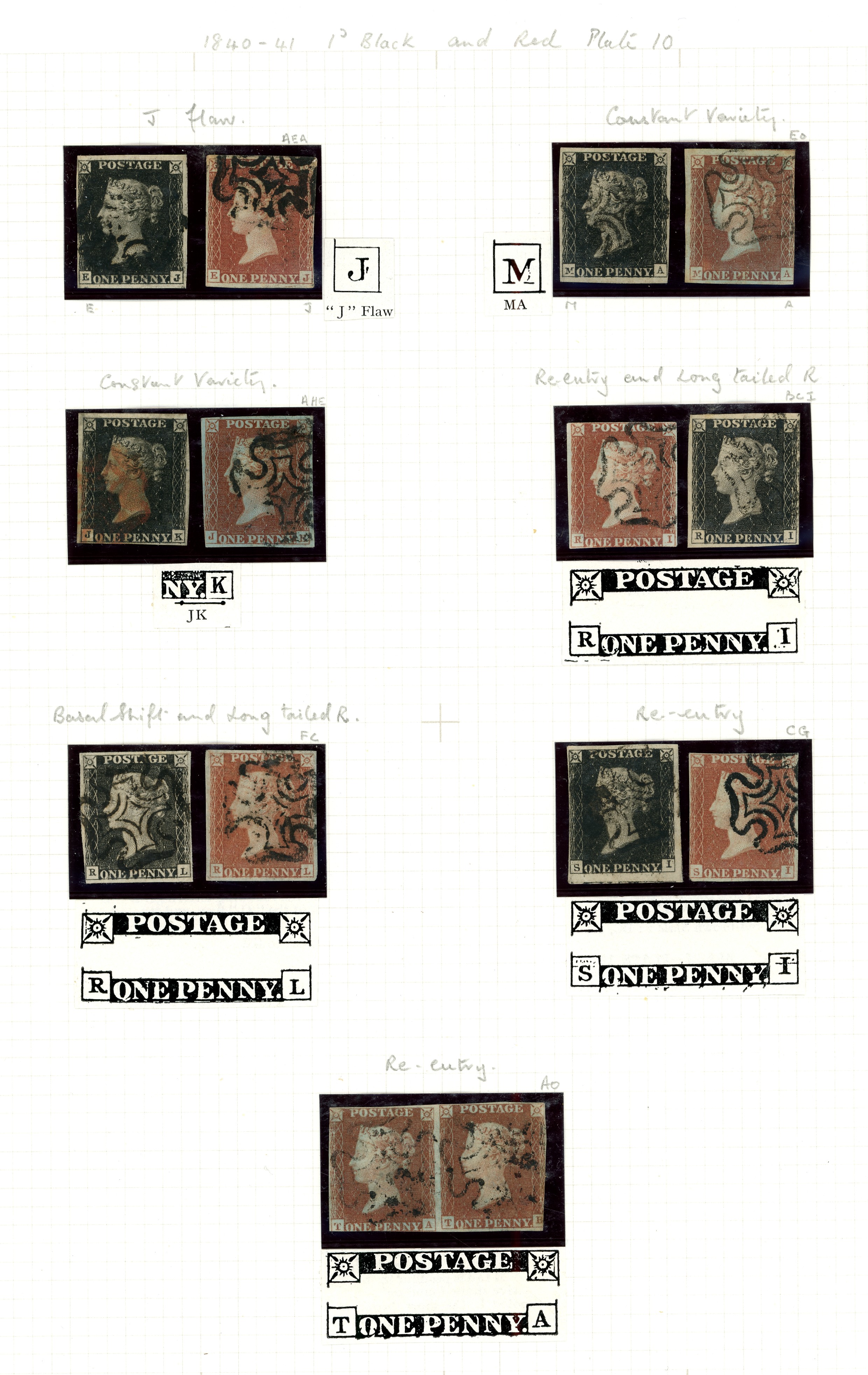 1840 1d Black & 1841 1d Red-brown...