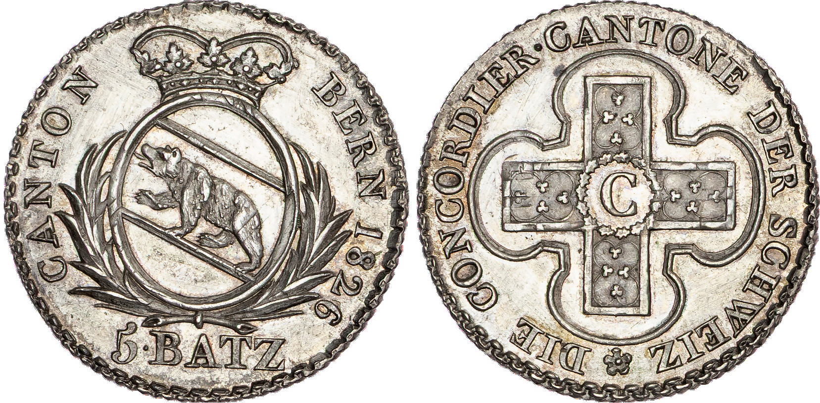 Switzerland, Bern, silver 5 Batzen, 1826