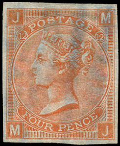 SG94var 1870 4d Vermilion PL.12 (Dr. Perkins blued paper) MJ