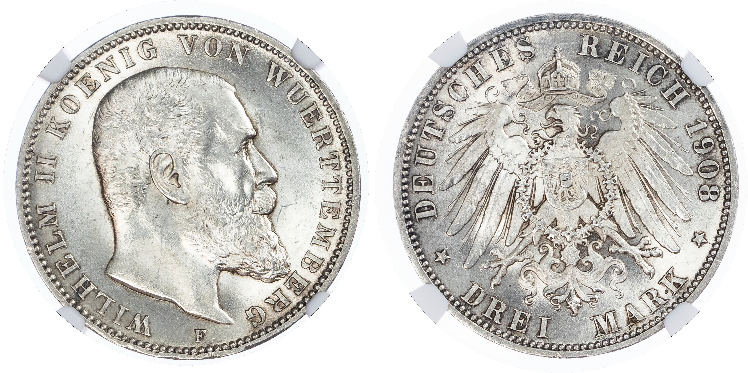 Germany, States, Wurttemberg. William II AR 3 Marks. 1908F. 