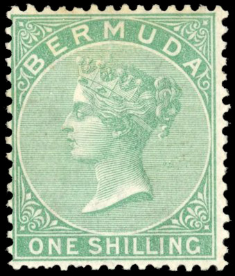 Bermuda SG 8w 1865 1s green watermark inverted mint