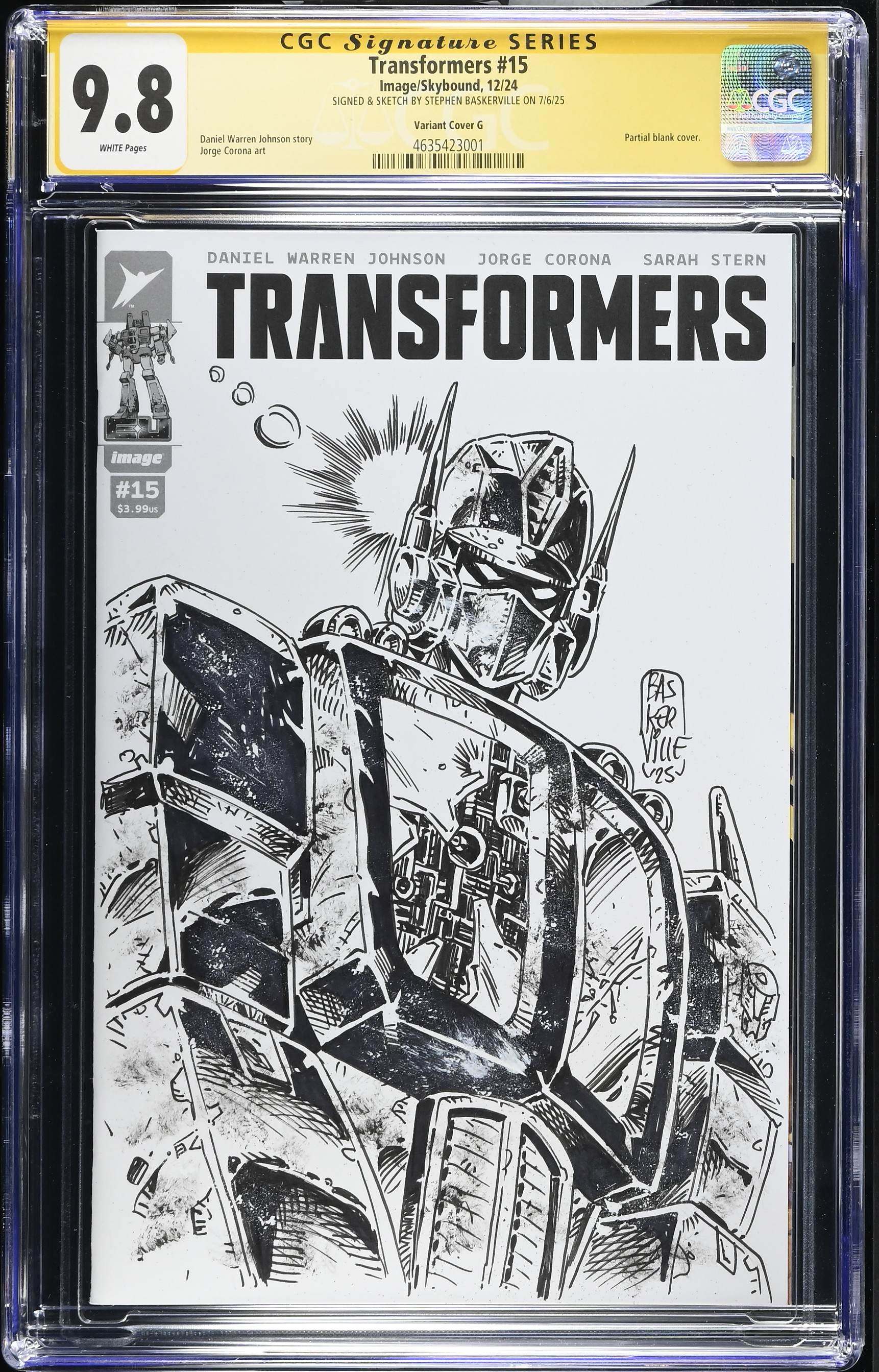 Transformers #15 (Image Comics/Skybound 2024) CGC 9.8 Signed and sketched by Stephen Baskerville Optimus Prime 
