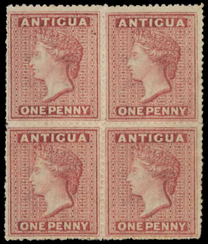 1863-67 1d QV dull rose block of 4, rough...
