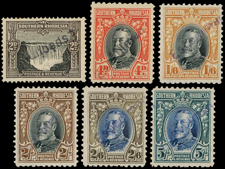Southern Rhodesia 1931-37 2d, 4d, 1s6d to 5s h/s Especimen