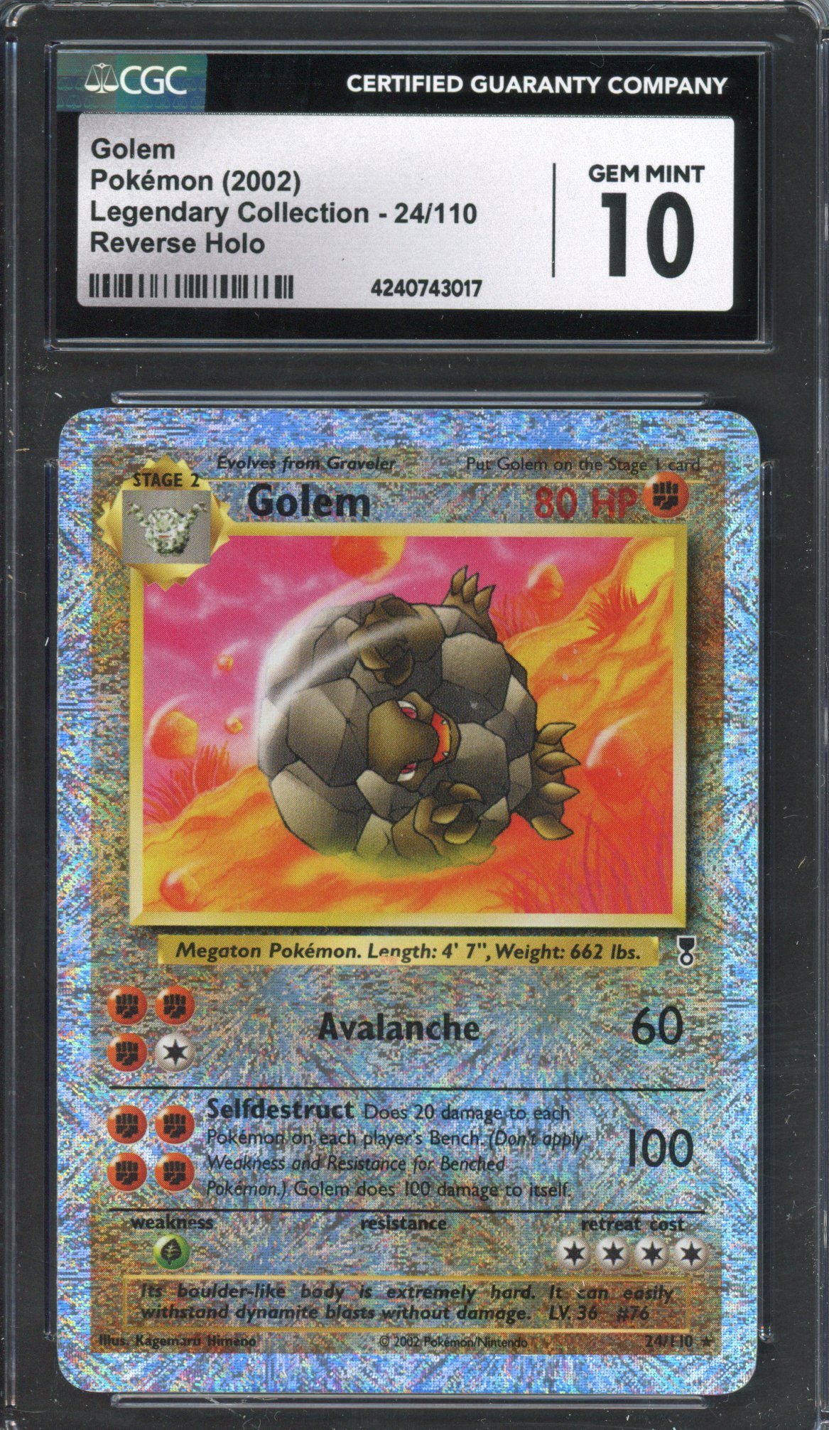 Pokémon TCG - CGC 10 Golem - Reverse Foil - Legendary Collection 
