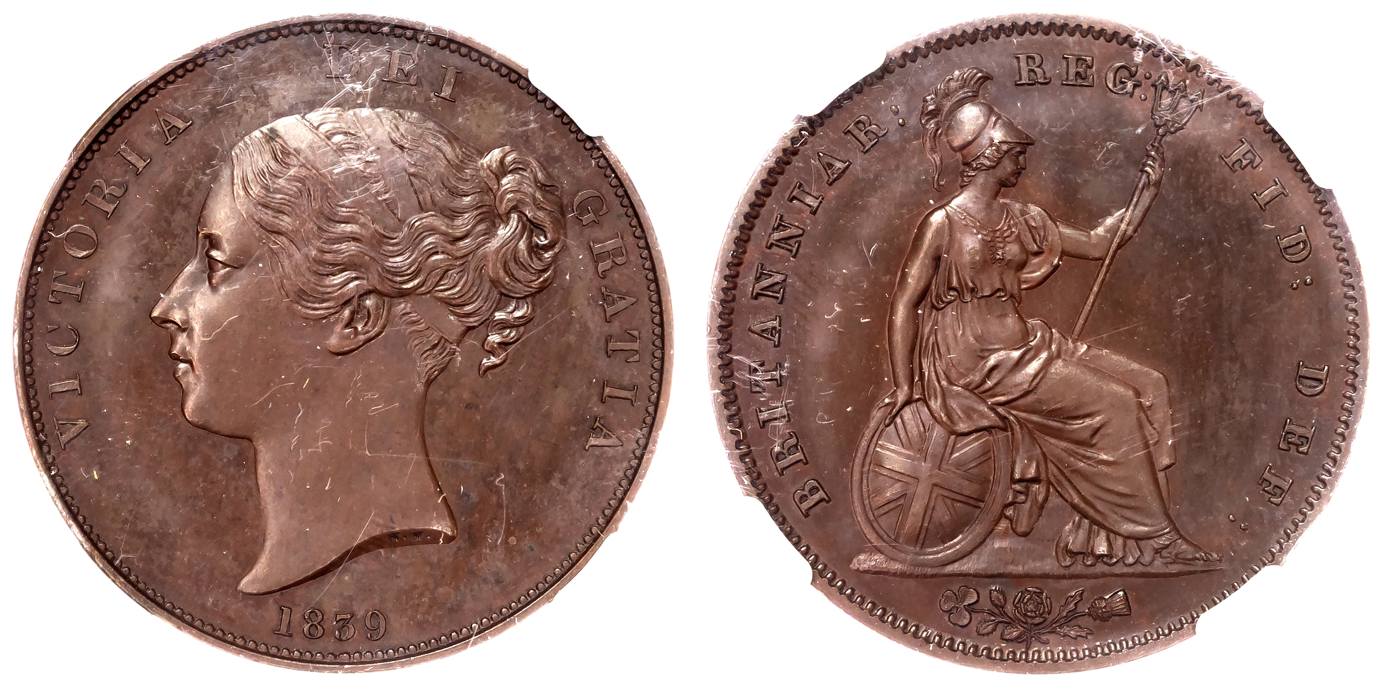 Victoria (1837-1901), Proof Penny, 1839, in bronzed copper.
