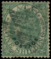 Natal SG 58 1870 1/- curved POSTAGE in black, used with indistinct cancel