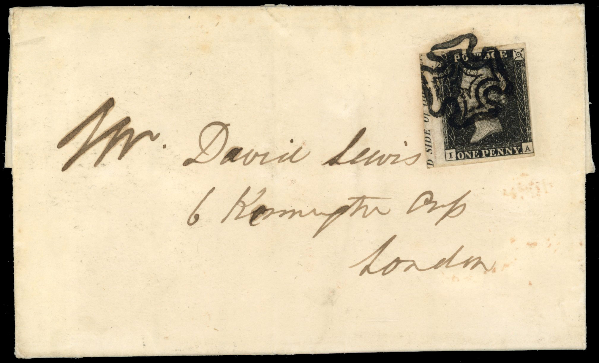 GB 1840 1d black, Plate 5 (IA) neatly tied to entire