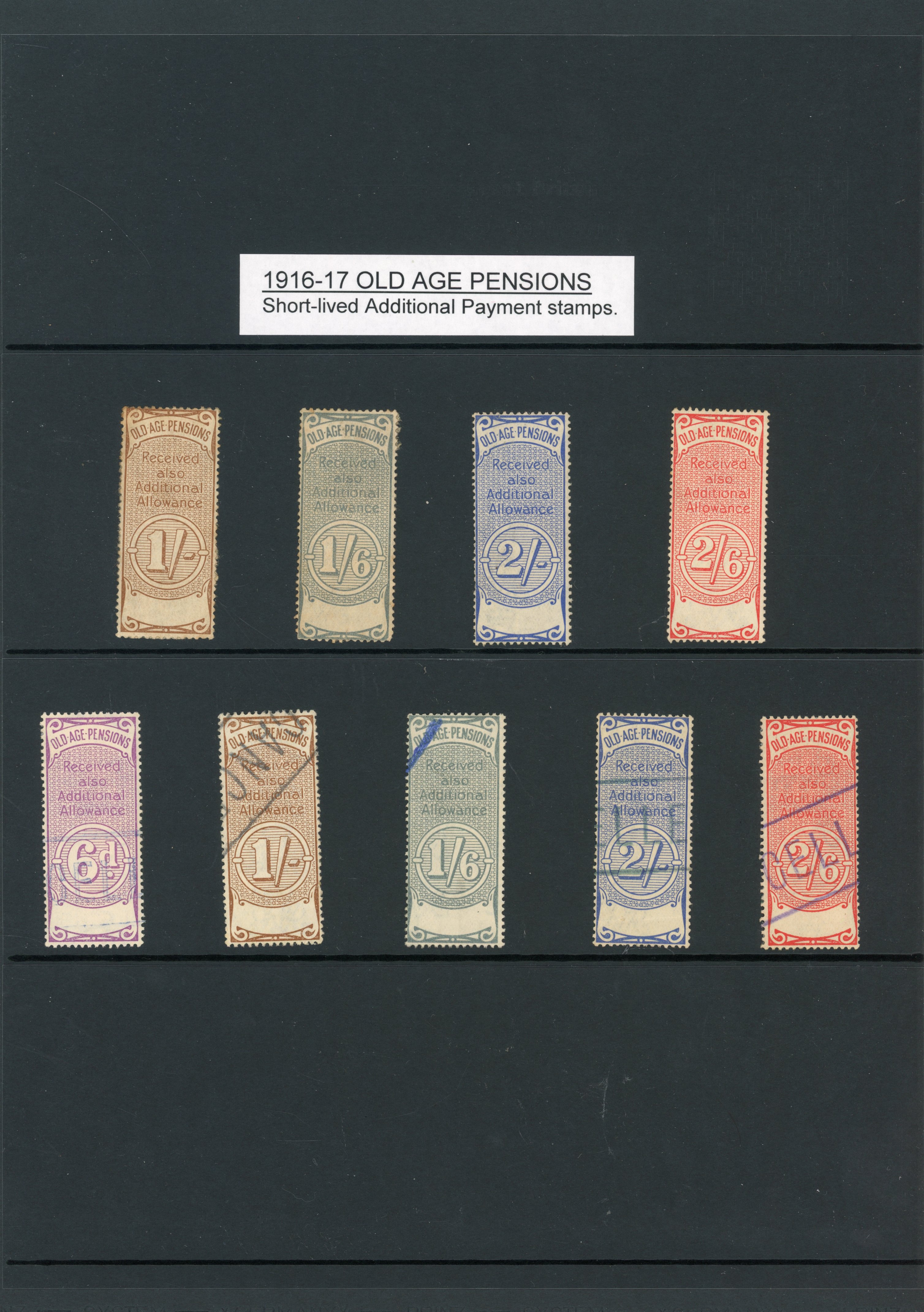 GB 1916-7 OAP Additional Payment stamps