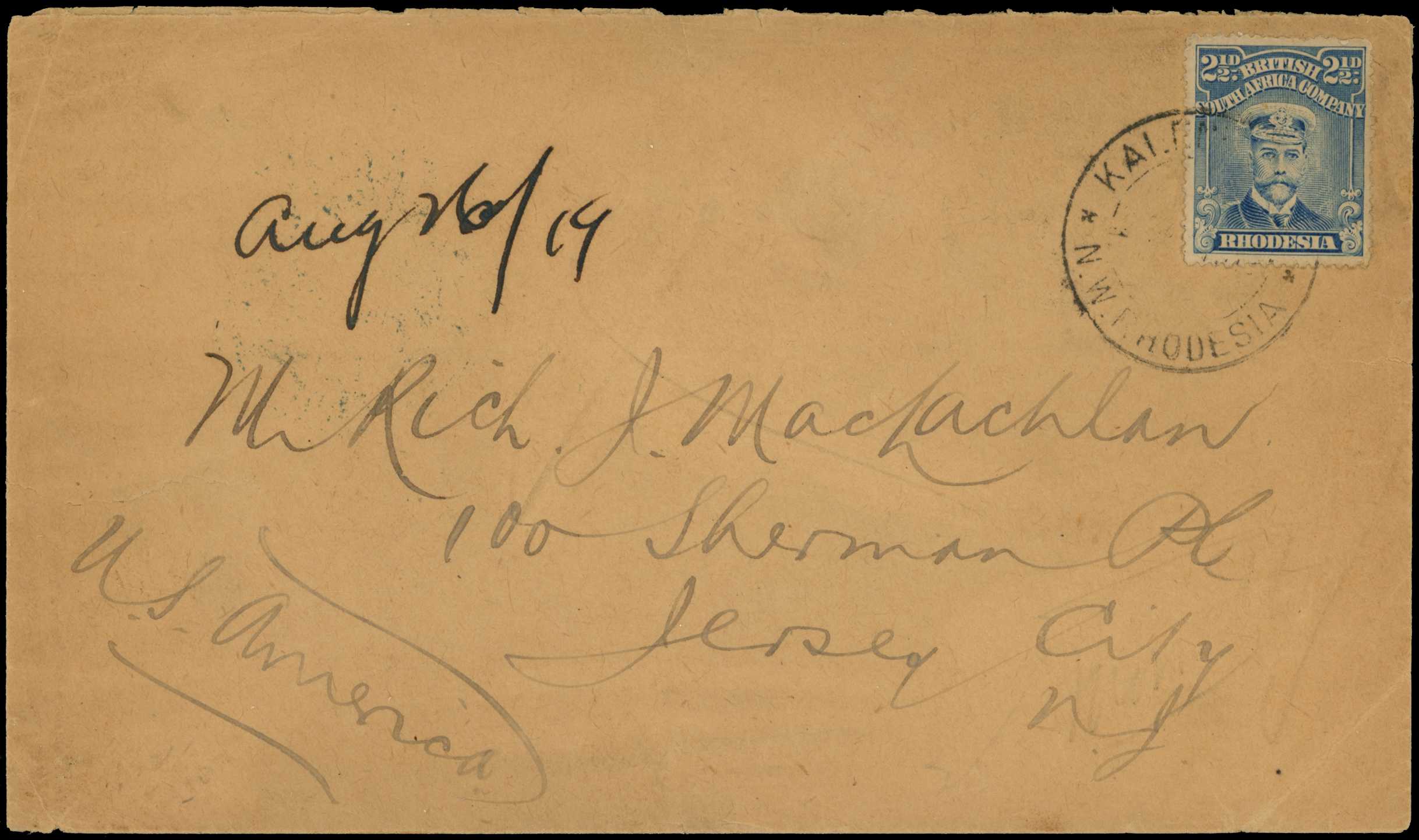 1921 cover to New Jersey bearing Admiral 2½d...