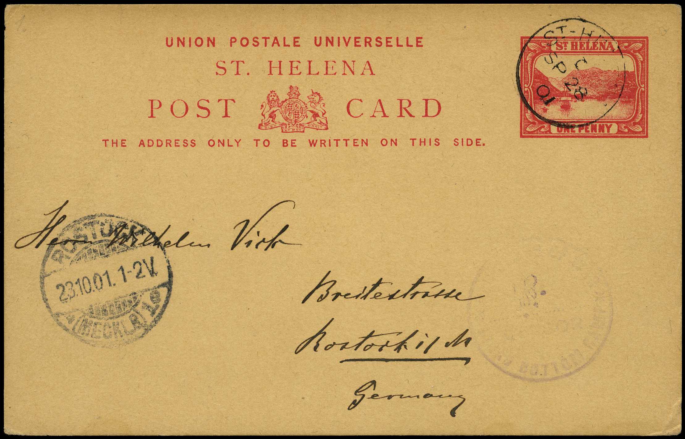 POSTAL STATIONERY: 1896 1d red on buff...