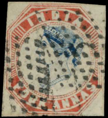 1854-55 4a blue and pale red 1st printing,...