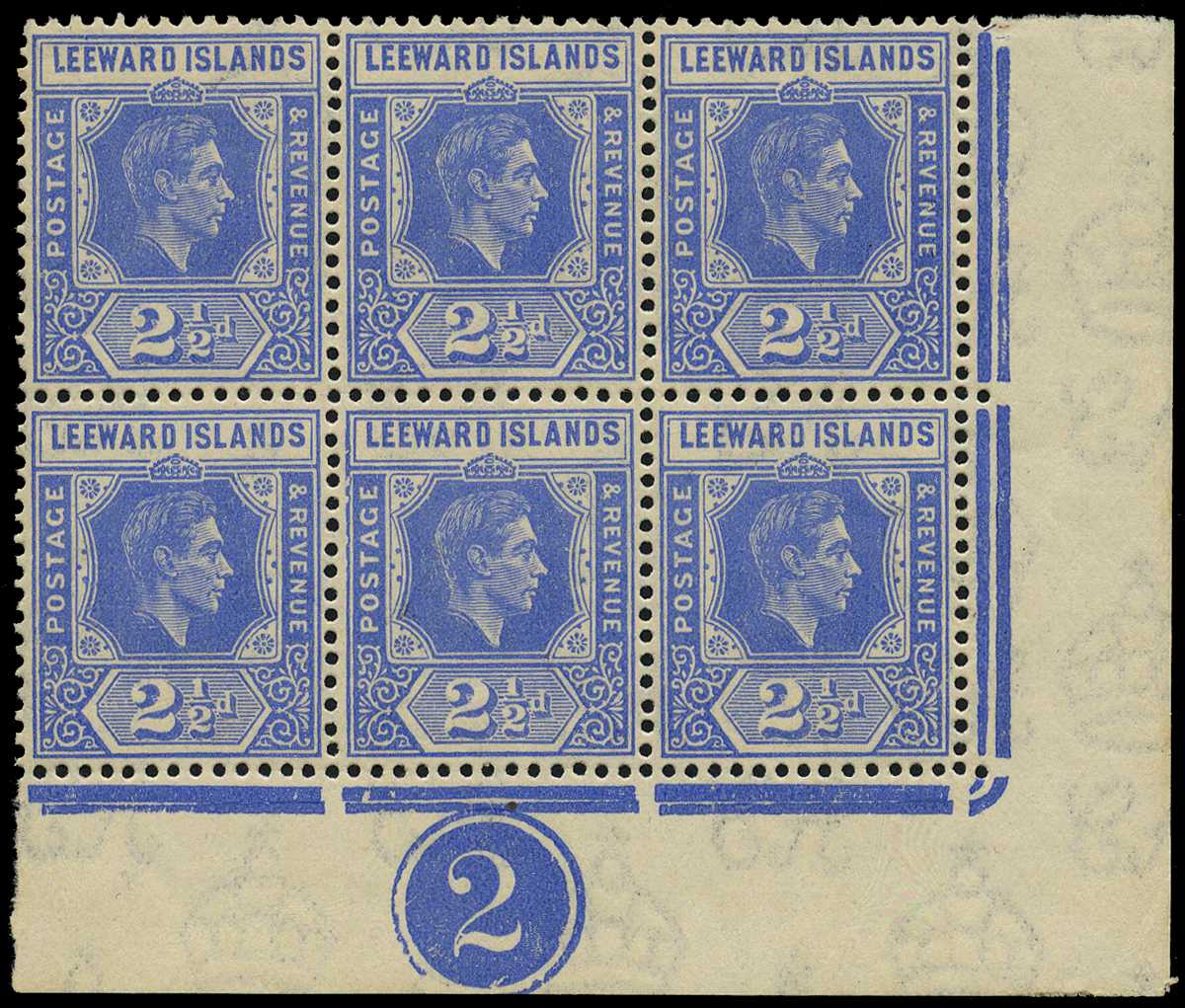 1942 2½d light bright blue Plate 2 block of...