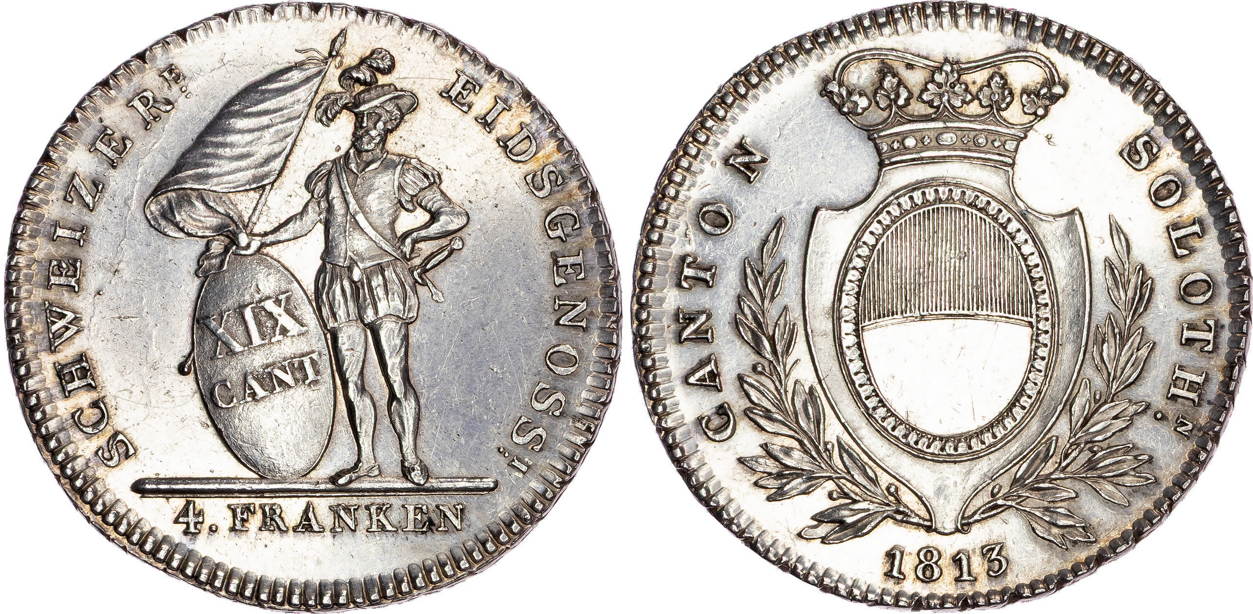 Switzerland, Solothurn, silver 4 Franken, 1813 - only 250 struck