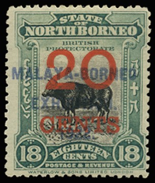 1922 MBE 20c on 18c blue-green, blue opt,...