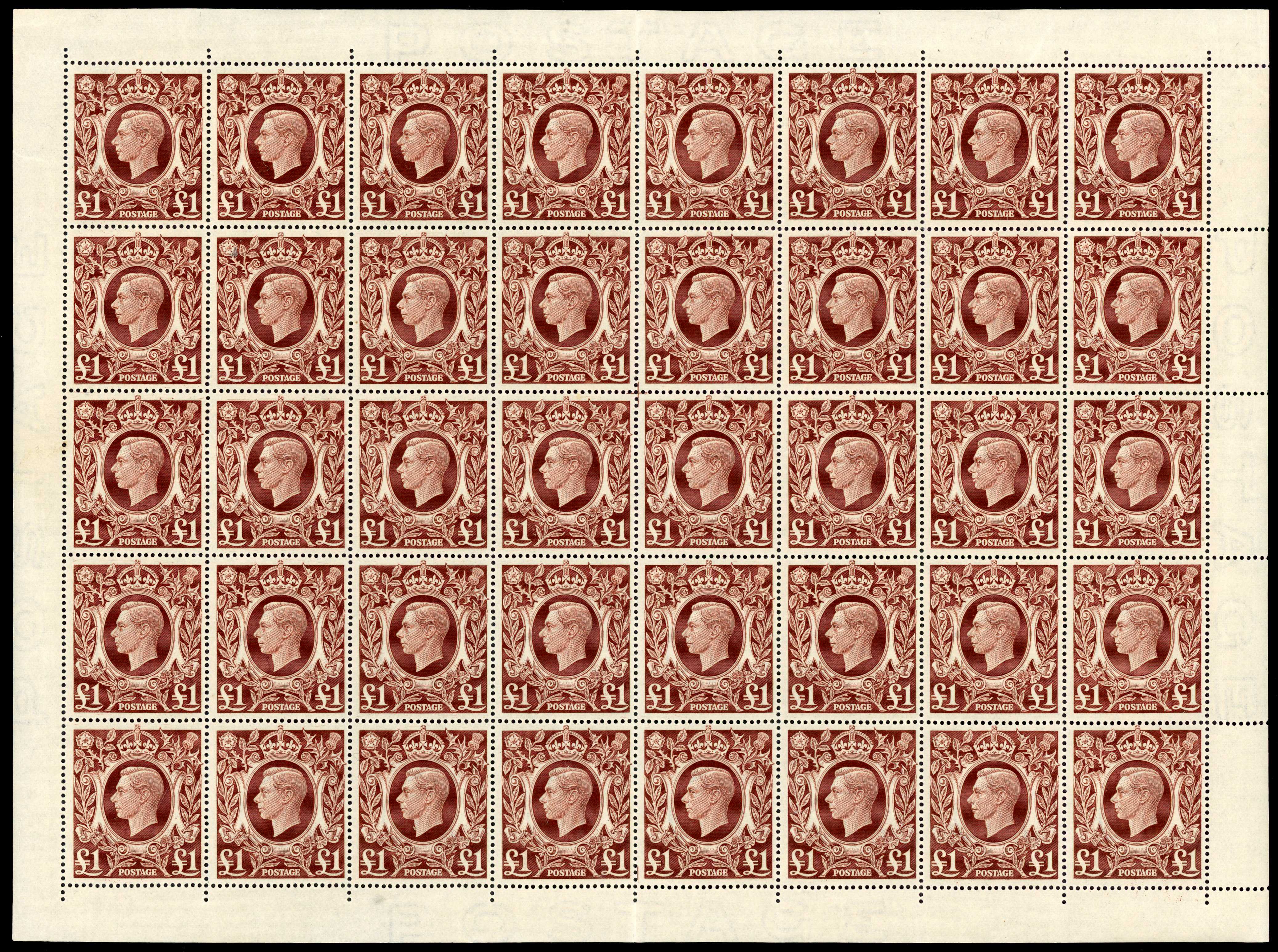 1939-48 £1 brown complete sheet of fourty, SG 478c