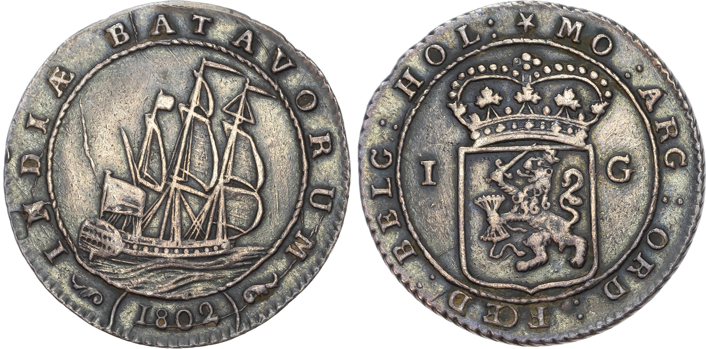 Netherlands East Indies, Batavian Republic, silver Gulden, 1802