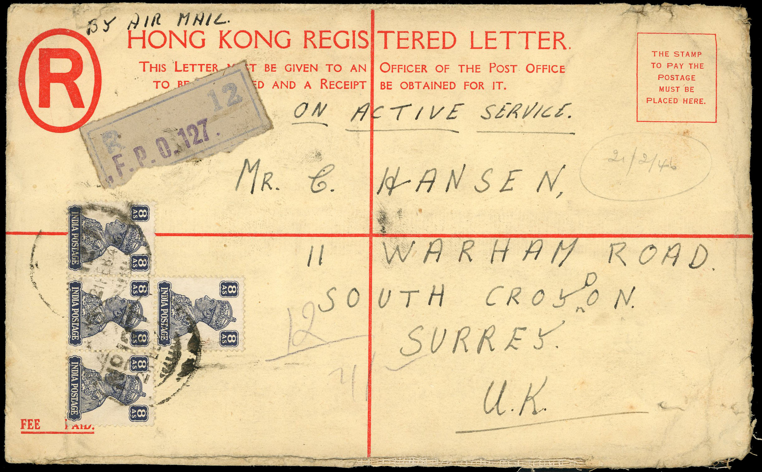 Hong Kong FPO 127 cover