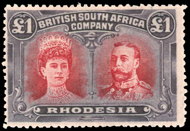 Rhodesia 1910-13 £1 carmine-red and bluish black perf 14