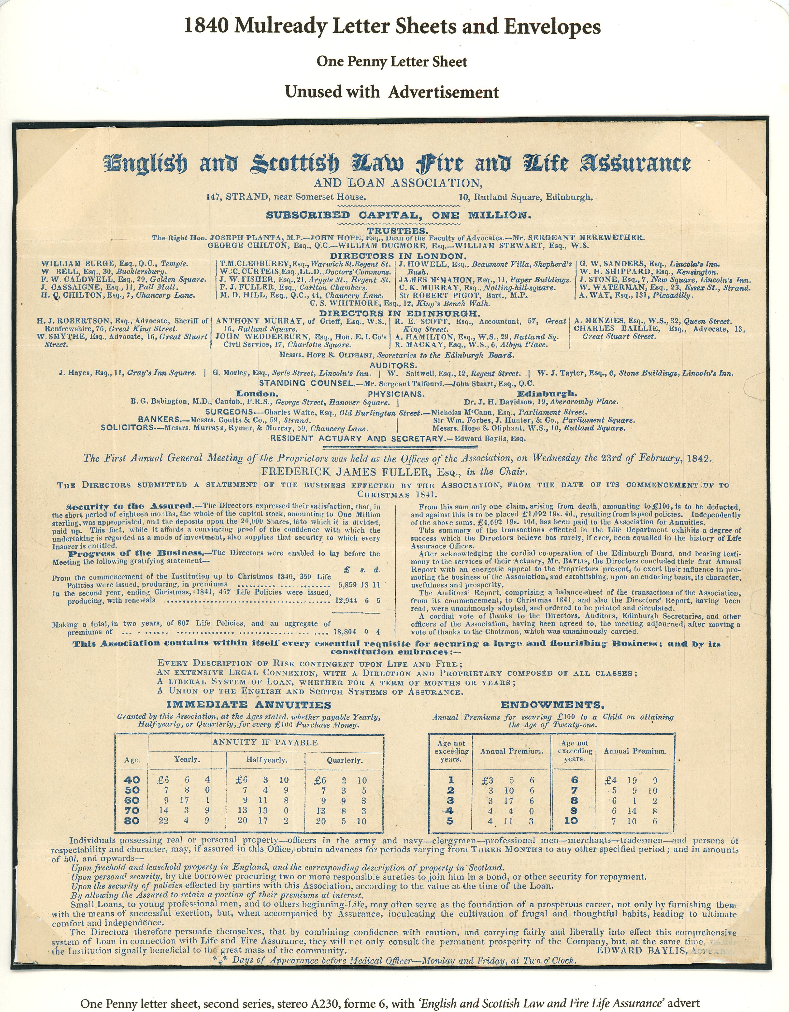 1840 1d black Mulready letter sheet, second series, stereo A230, forme...