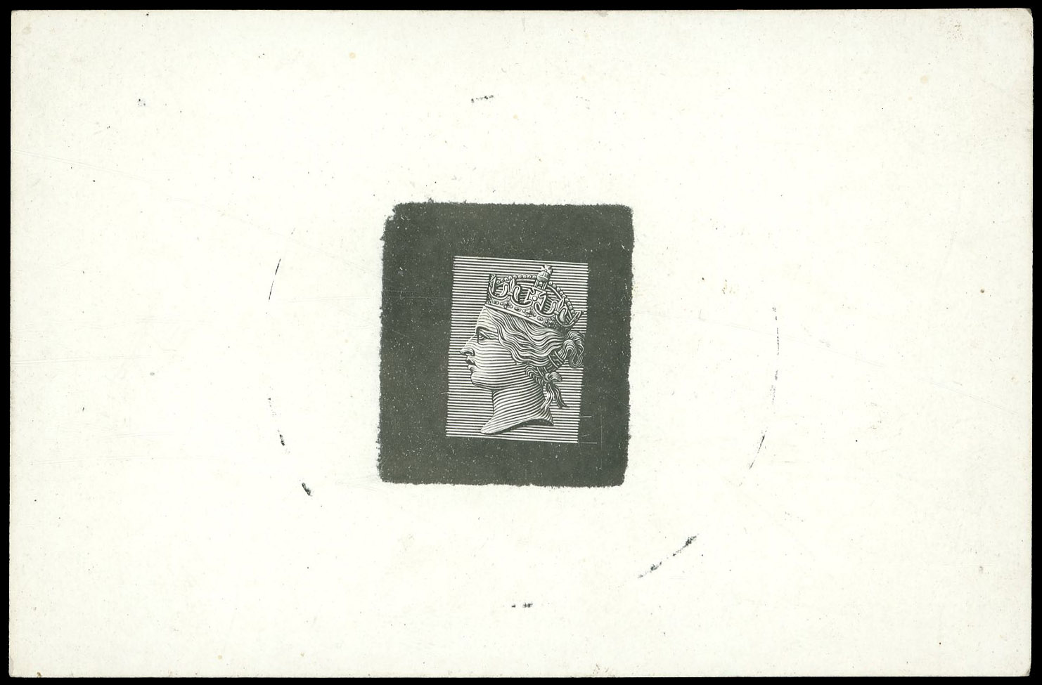 1879 Tender essay die proof. Very fine example of De La rue head type C printed in black with uncleared surround on whit…