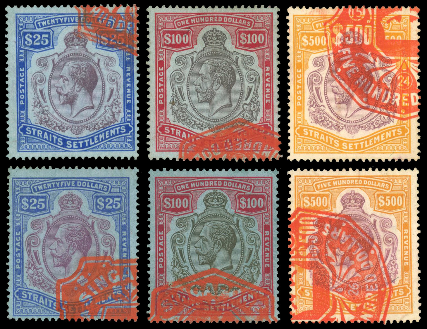Straits Revenues KGV Postage & Revenue high values used for Revenue purposes
