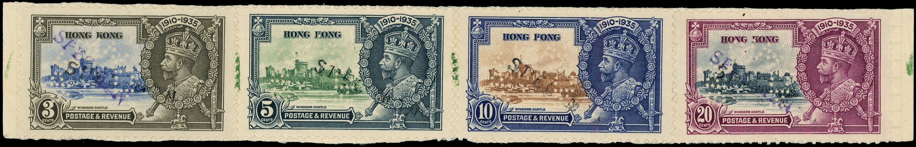 HONG KONG 1935 SILVER JUBILEE SET OF 4 SPECIMEN EX BECHUANALAND POSTAL ARCHIVE