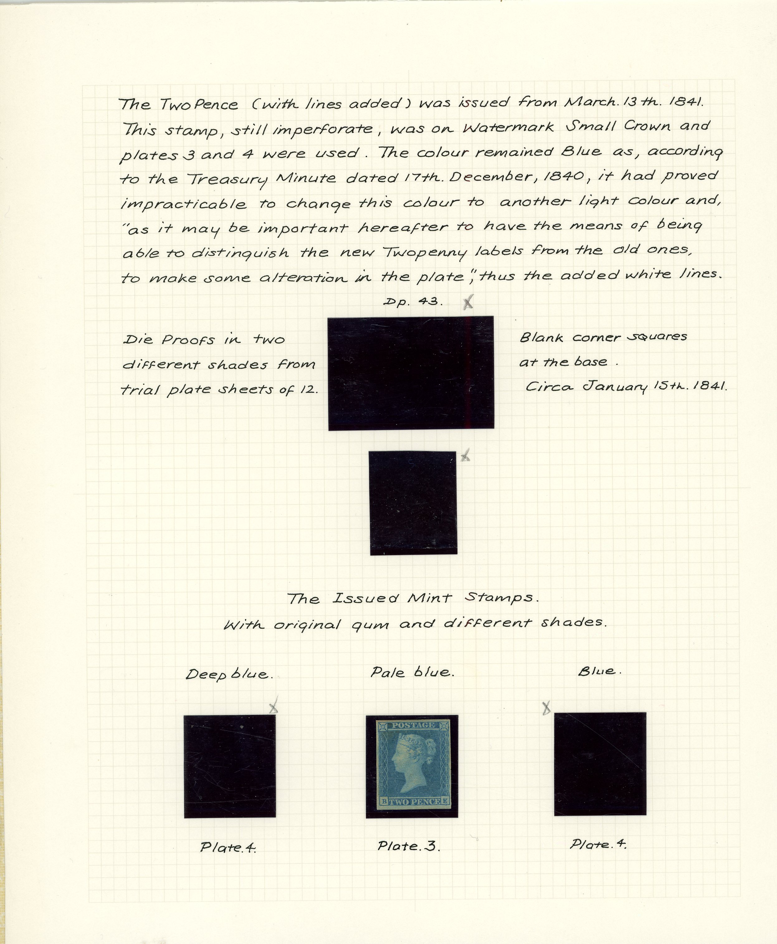 1841 2d Blue Pl.3-4. A fine study of forty one adhesives