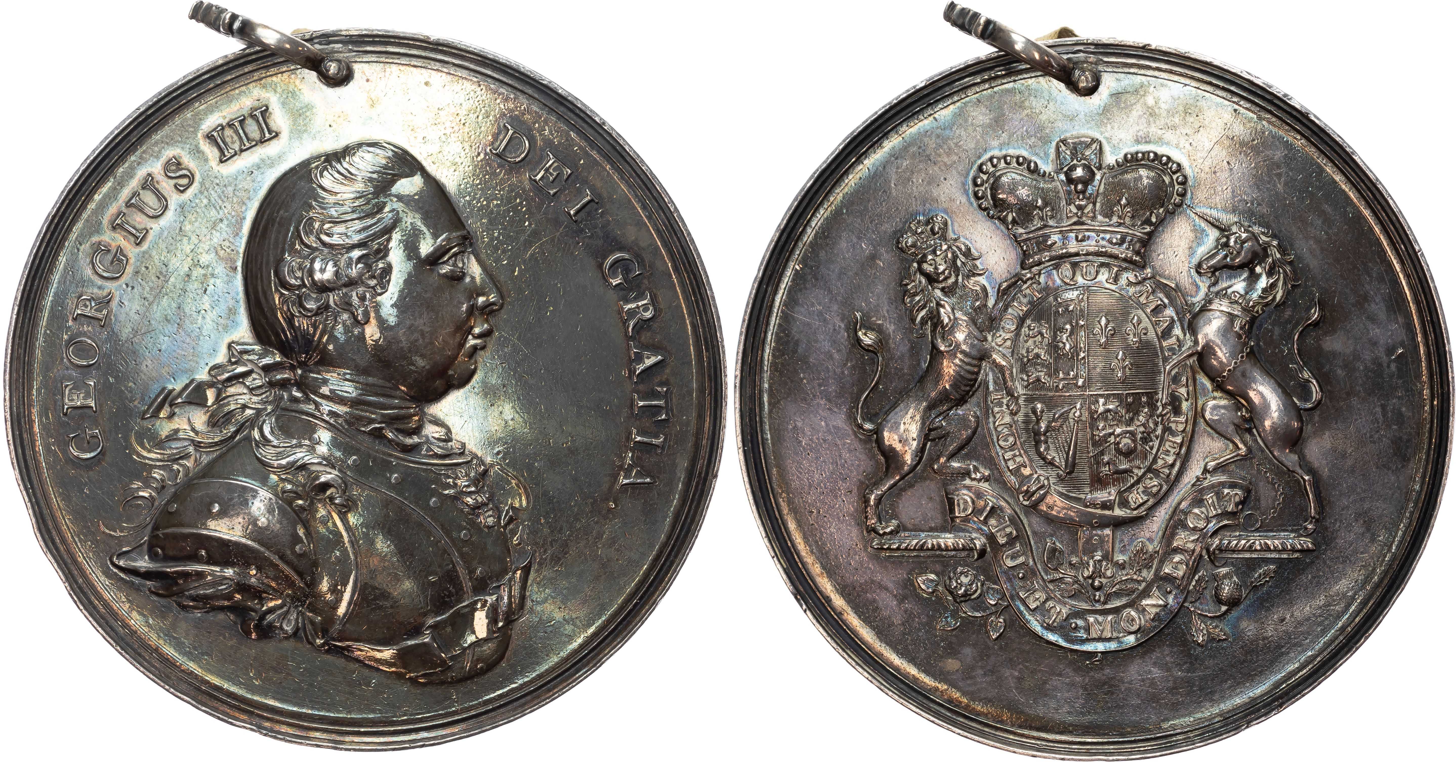 USA, George III (1760-1820), American Indian Peace, Silver Medal (79mm/108.60gm), c. 1770 or later, large size.