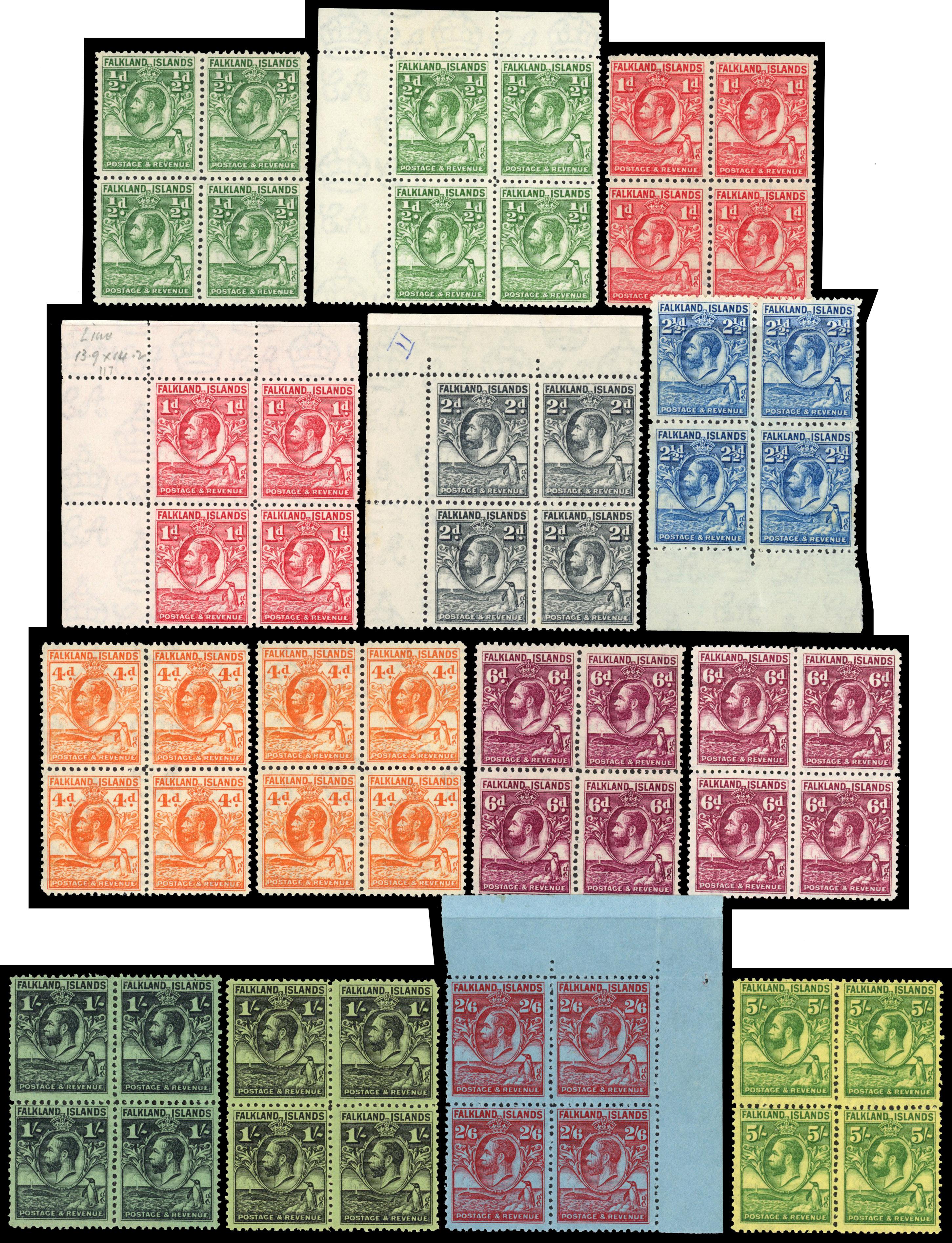 Falkland Islands 1929-37 set to 5s blocks of 4