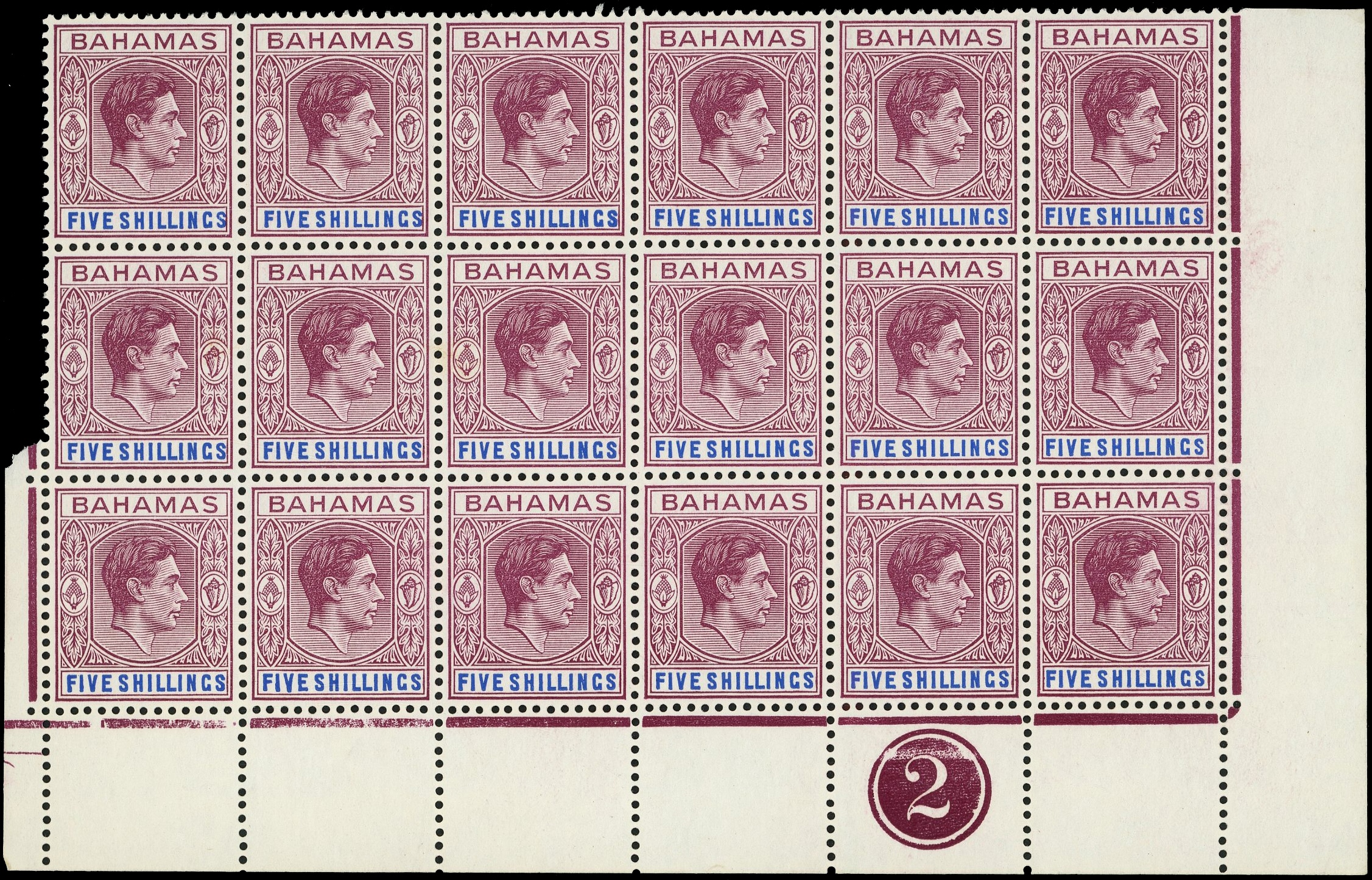 Bahamas SG 156e Plate block mint