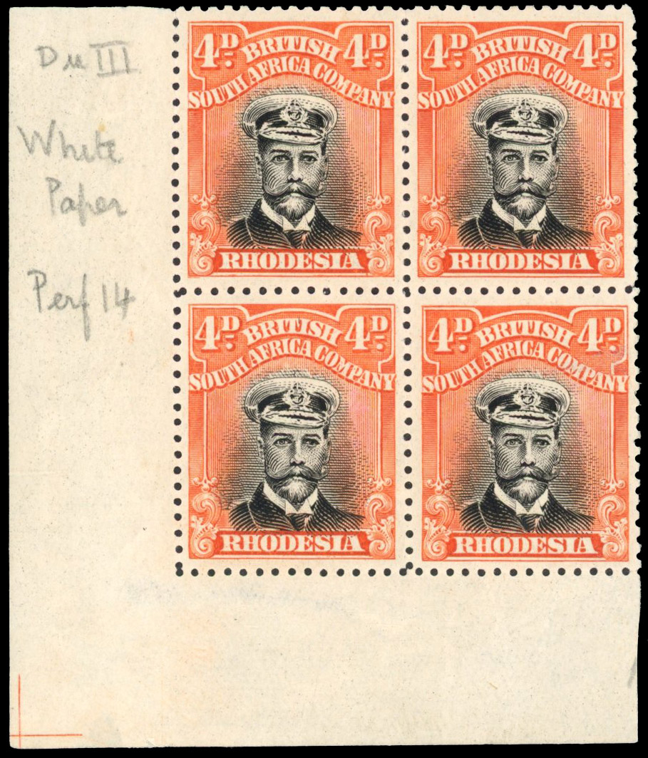 Rhodesia 4d SG 294 corner block mint