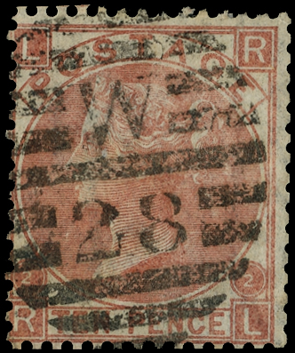 1867 10d Pale red-brown Pl.2. ‘Abnormal’. Used example