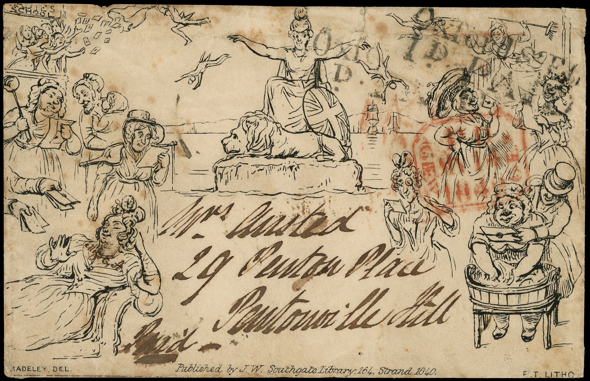 1840 J.W. Southgate Ltd - Caricature Envelope no.2 'Ladies School' sent May 14th 1842 locally in...