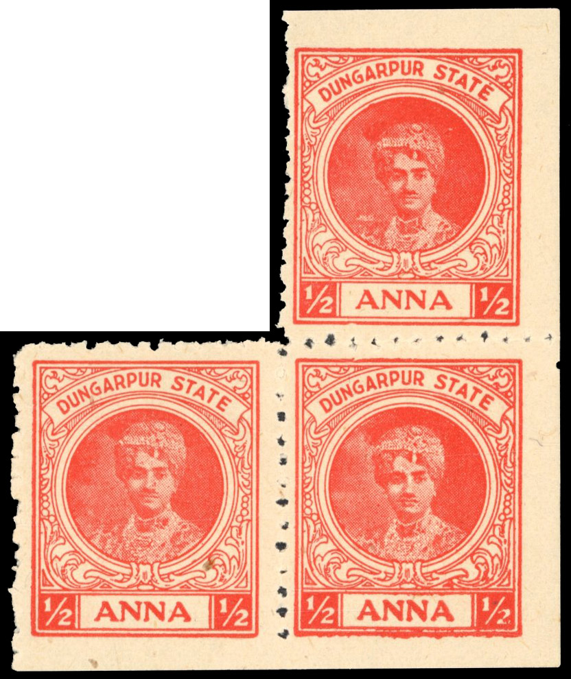 I.F.S Dungarpur SG 10d mint block of three 