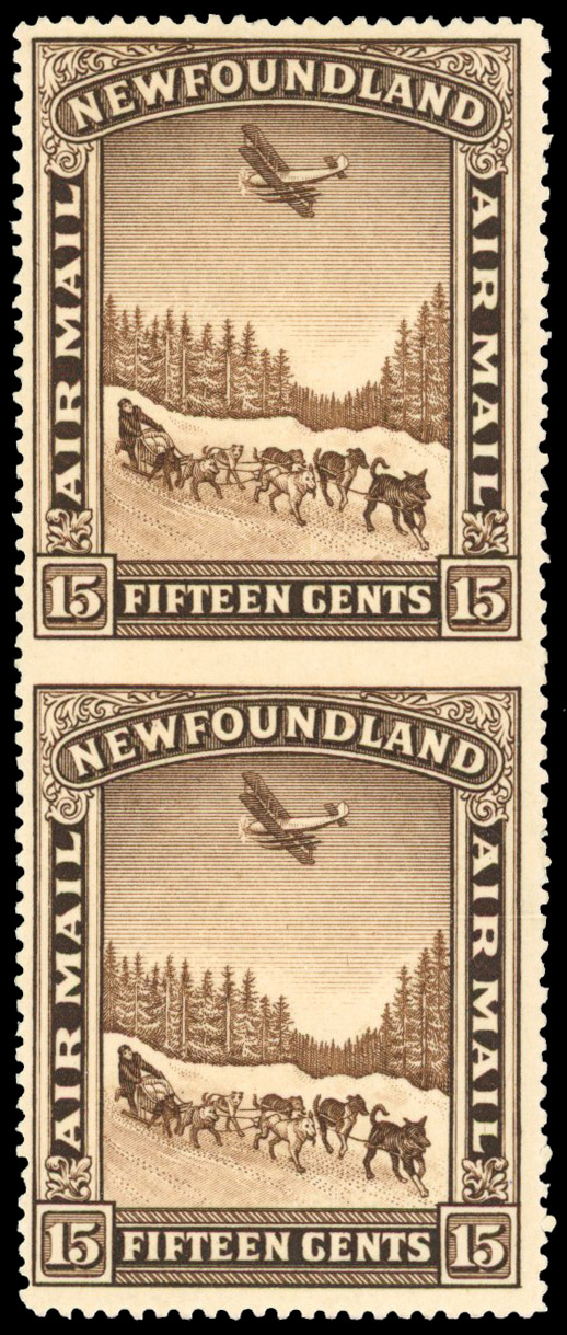 Newfoundland 1931 15c no watermark vertical pair imperforate between