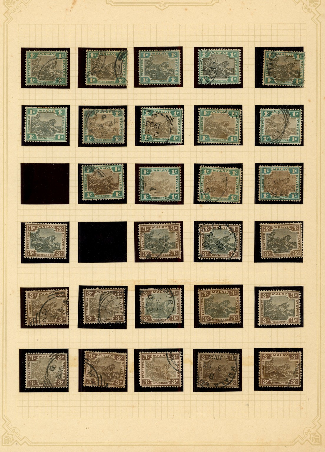 1900-1 set collection (123) on eight pages, mint and duplicated used.  Good range of shades, well worth checking, despite...