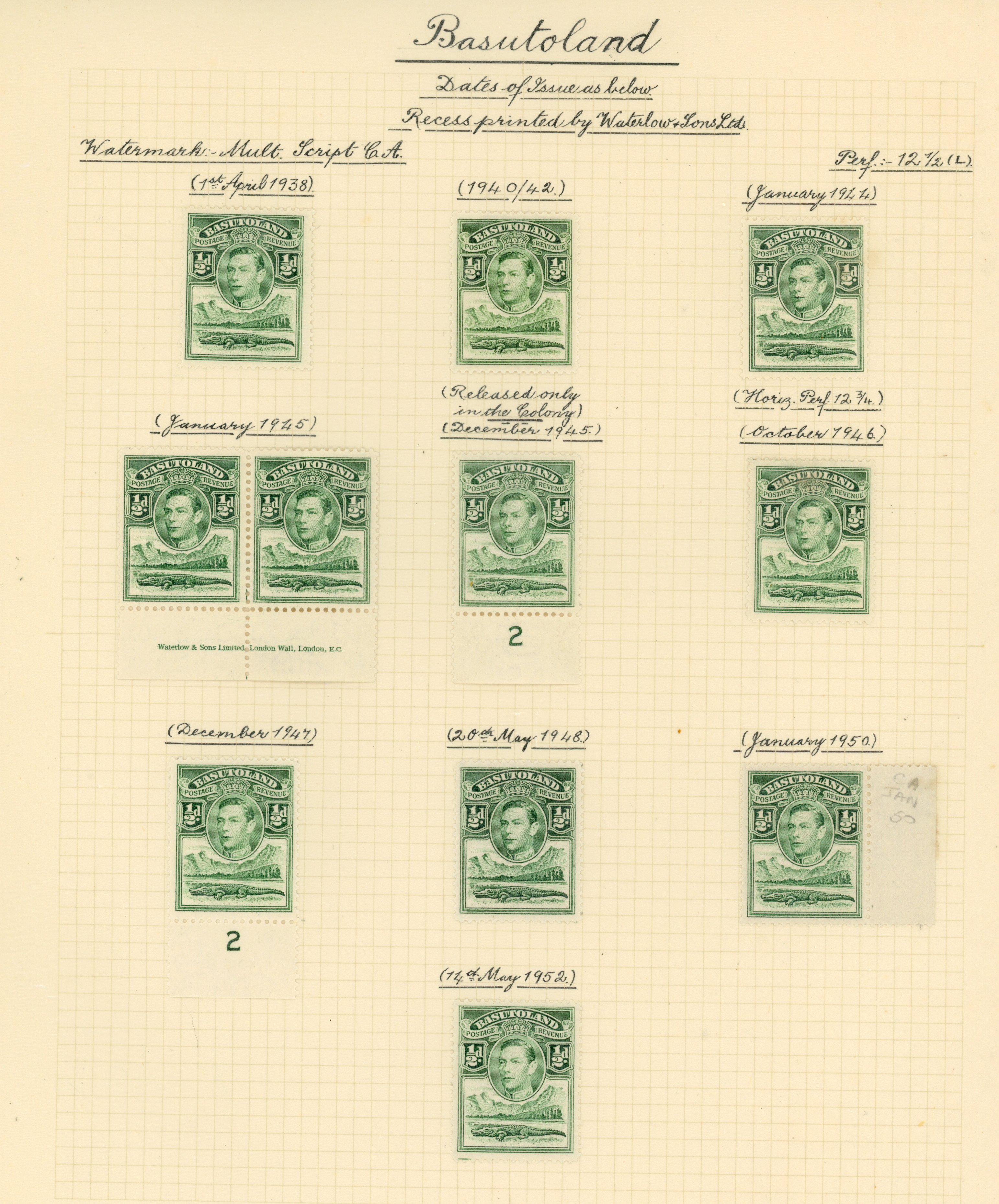 Basutoland SG 18-28 printings collection mint