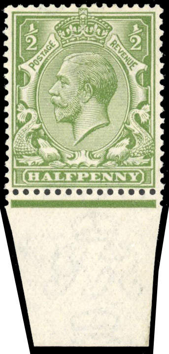GB 1912-24 Profile head ½d very yellow (Cyprus) green, mint with large part o.g., marginal example with lovely vibrant colour