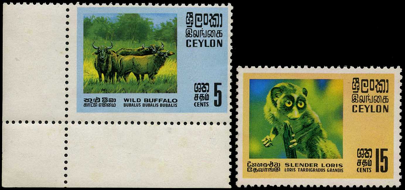 1970 5c water buffalo and 15c slender loris...