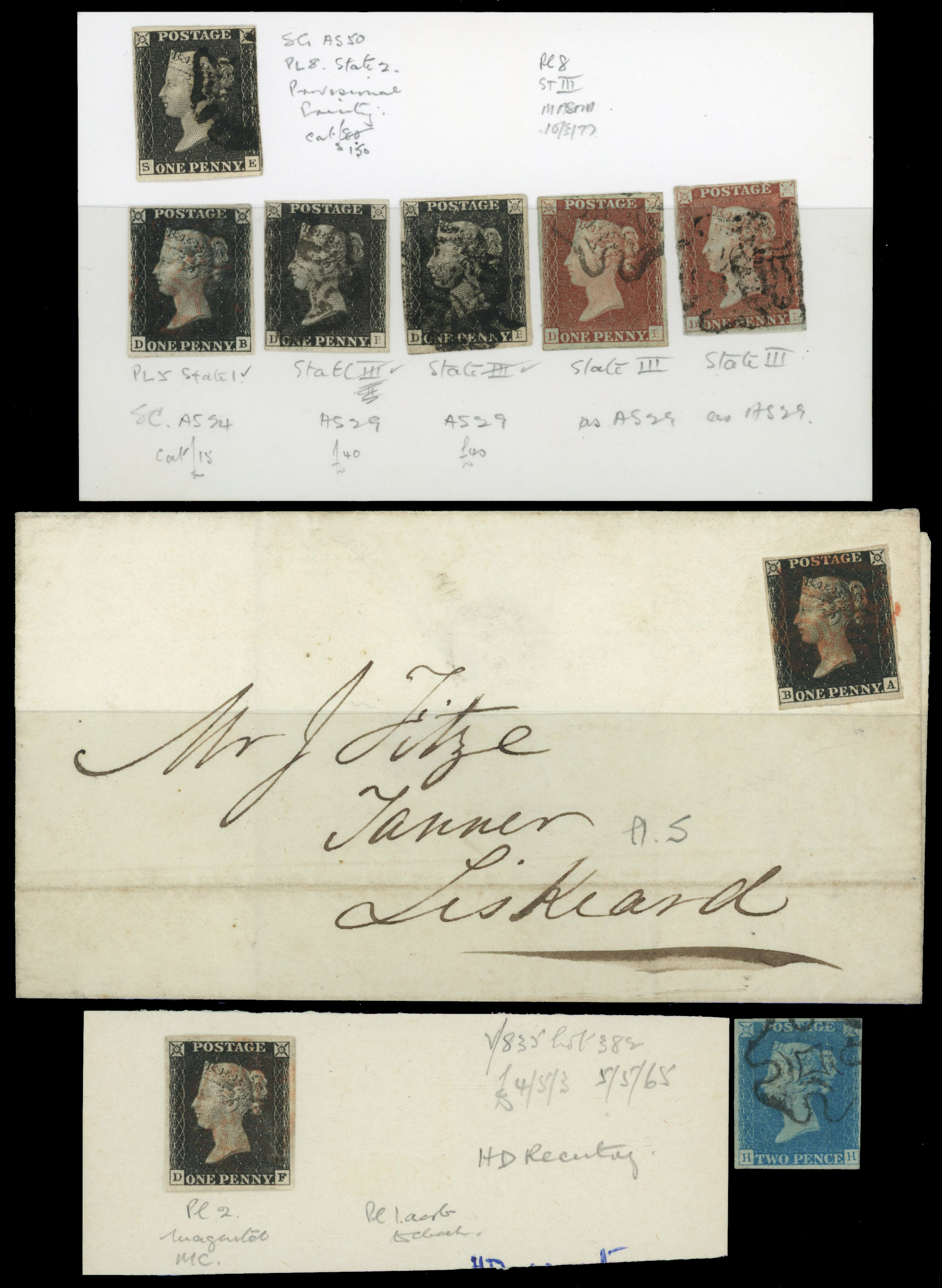 GB 1840 1d black group of eleven, 2d blue used