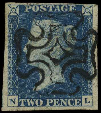 1840 2d pale blue, Plate 1, (NL), four...