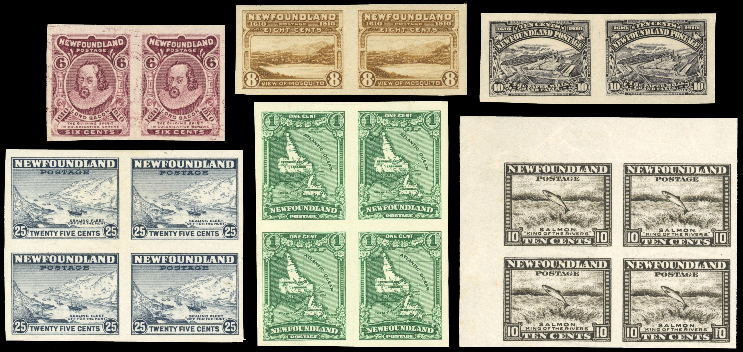 Newfoundland SG 111 var/219a Group of imperf pairs and blocks