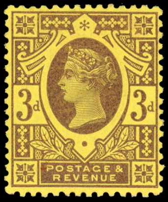 GB 1890 3d Jubilee purple on orange paper mint