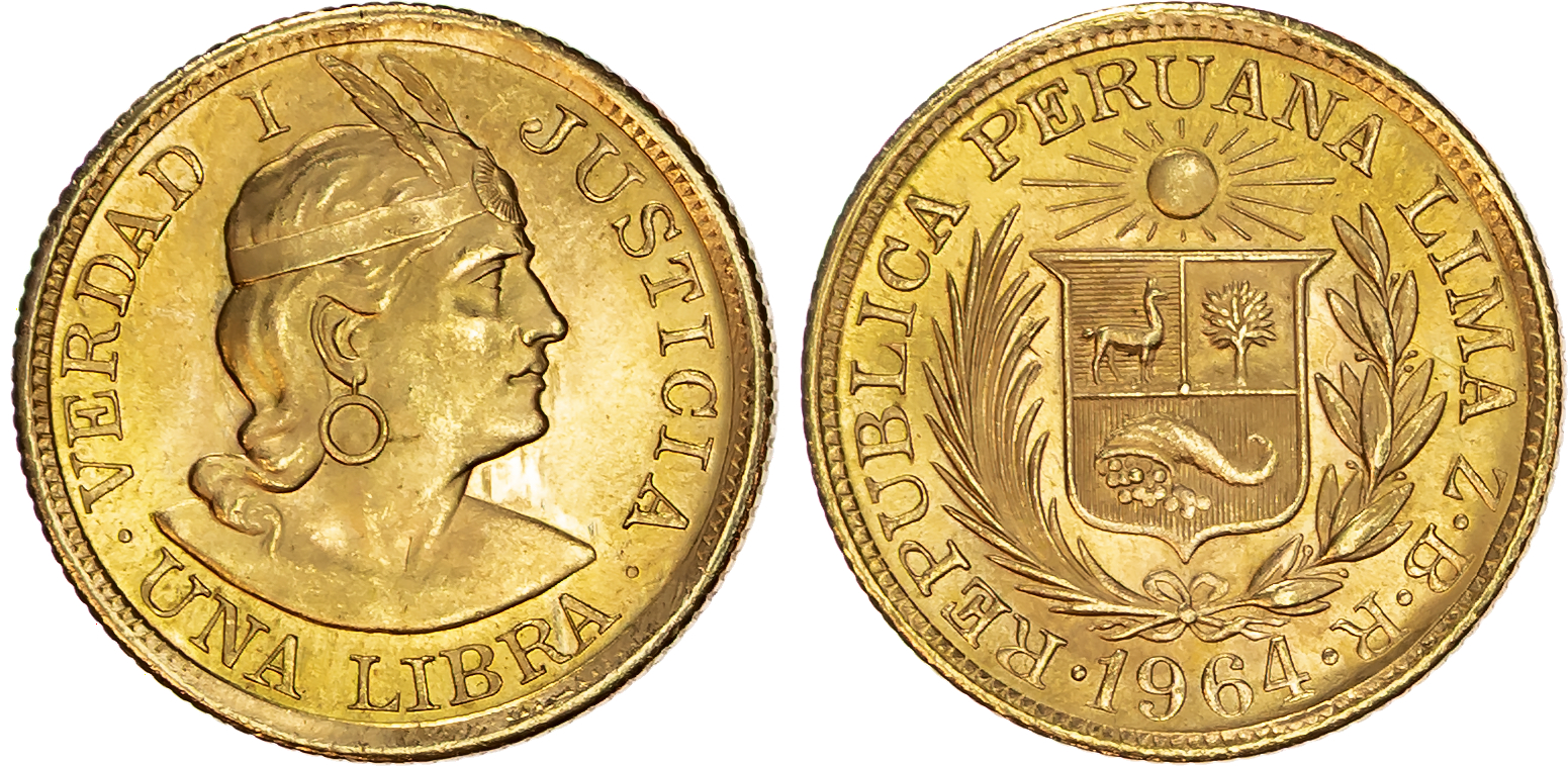 Peru, Republic, gold Libra, 1964