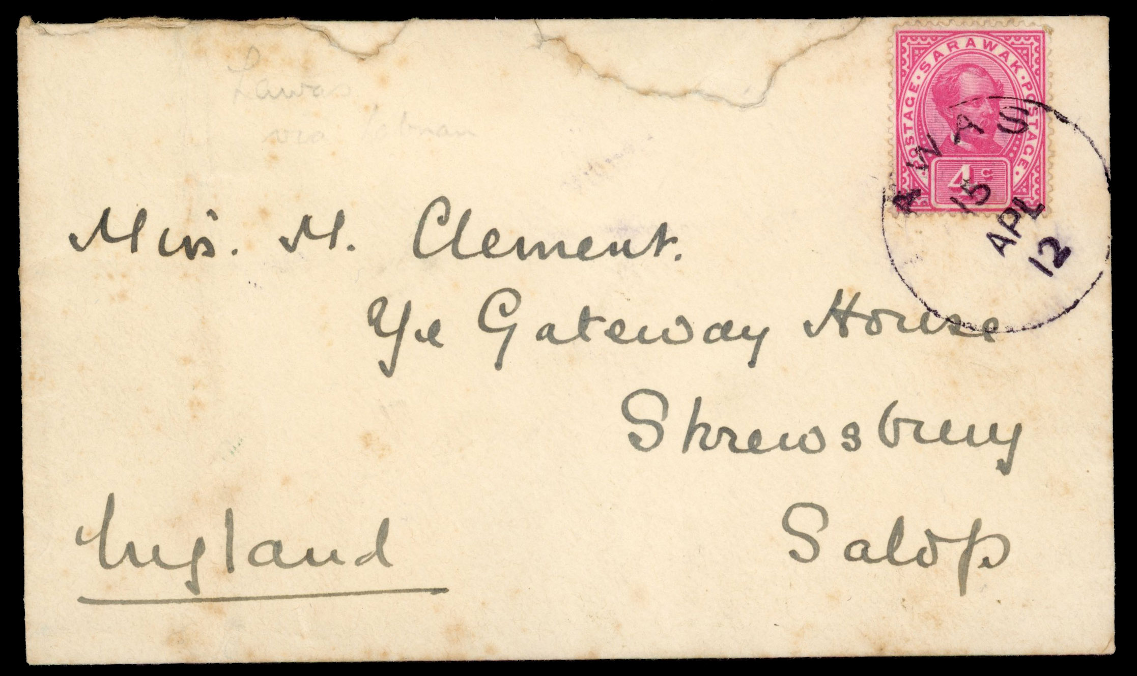 Sarawak 1908 and 1912 covers to the same addressee in England both bearing 4c tied by Limbang (?) and Lawas cds respectively