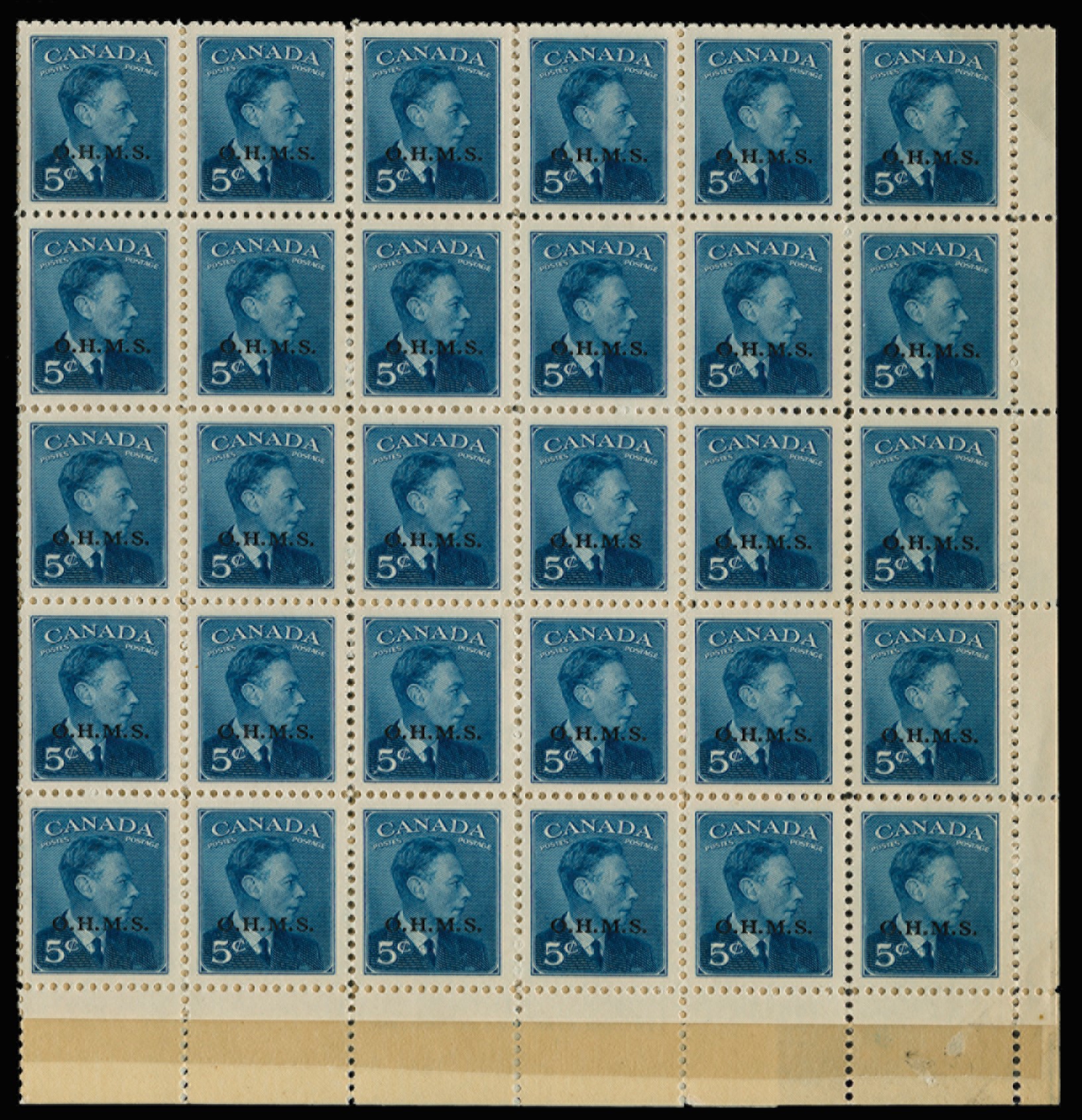 Canada SGO176/a 1949-50 5c Missing stop after S comp sheet