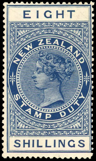 New Zealand 1913-21 postal fiscal 8s deep blue DLR paper
