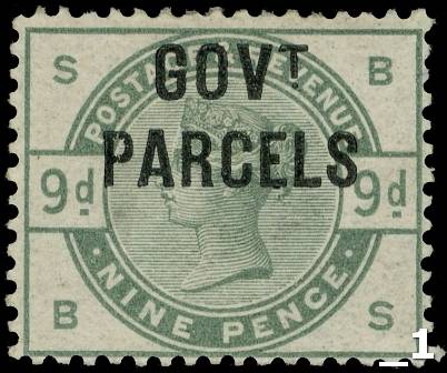 GB: 1883 9d dull green overprinted “GOVt PARCELS”, lettered ‘BS’, BPA certificate (1995), fine large part o.g